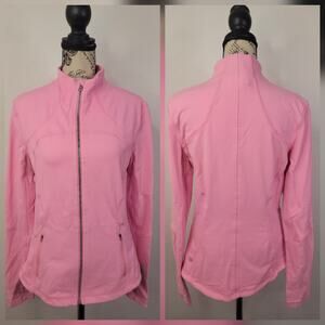 Lululemon Jacket Womens Sz 10 Zip Up Thumbholes Fitted Athletic Pink Logo